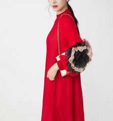 Truly Pleated Ruffle Sleeve Dress