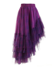 Asymmetric Tiered Tulle Ruffle Skirt