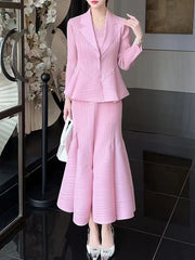 Japanese Luxe Asymmetrical Pleated Skirt Suit