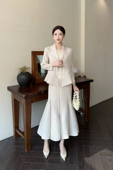 Japanese Luxe Asymmetrical Pleated Skirt Suit