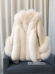 Luxury Women's Fox Fur Leather Coat