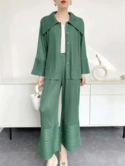 Elegant Plissé Pocket Wide Leg Pant