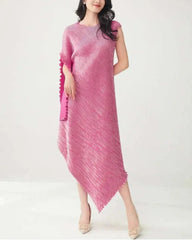 Plissé Metallic Cape Dress