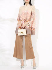 Luxury Floral Pleated Blouse & Wide-Leg Pant Set