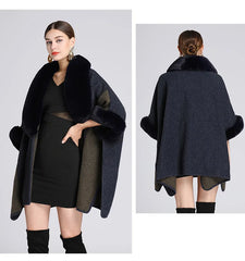 Women's Plush Faux Fur Woolen Cloak Coat