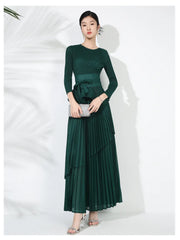 Maxi Skirt Set with Pleated Long Sleeve Top