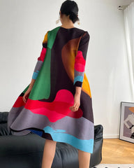 Geometric Plissé Colorblock Dress