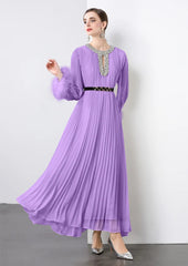 Luxe Pleated Crystal & Feather Dress