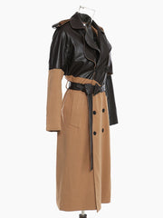 Women's Full Length Faux-Leather Trench Coat