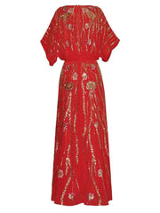 Flowy Sequin-Adorned Evening Dress