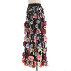 Luxury Floral Stretchy-Waist Skirt