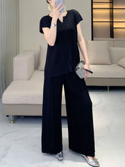 Elegant Pleated Wide-Leg Pants Set