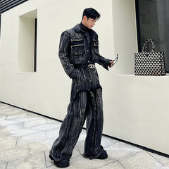 Men's 2-Piece Japanese Denim Black Streetwear Set