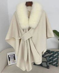 Luxury Wool-Blend Fur Cape