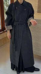 Elegant Belted Longline Wool-Blend Coat