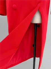 Women's Red Sharp Shoulder Midi Dress