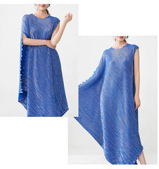 Luxury Pleats Asymmetric Cape Dress