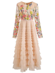 Women's Luxe Floral Embroidered Mesh Ruffle Dress