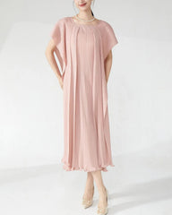 Luxury Pleats Square-Neck Dress