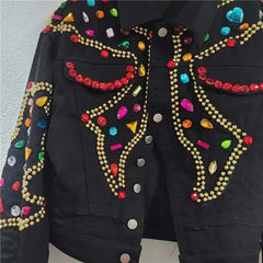 Black Bejewelled Denim Trucker Jacket