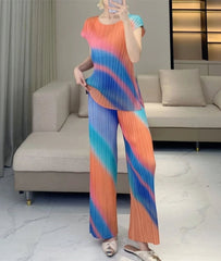 Casual Plissé Pants & Blouse Set