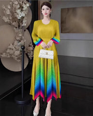 Luxury Pleated Bell-Cuff Dress