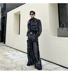 Men's 2-Piece Japanese Denim Black Streetwear Set