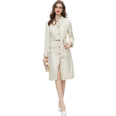 Women's Elegant Luxe White Tweed Long Coat