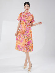 Floral Plisse Short Sleeve Dress