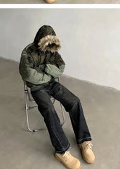 Men's Streetwear Camo Faux Fur Hood Jacket