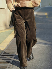 Women's High Rise Corduroy Cargo Wide-Leg Pants