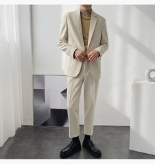 Men's 2-Piece Slim Fit Khaki Blazer & Trousers Set