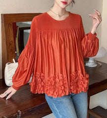 Luxury 3D Floral Pleated Top
