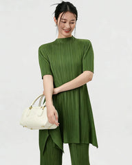 Mock Neck Pleated Tunic Top