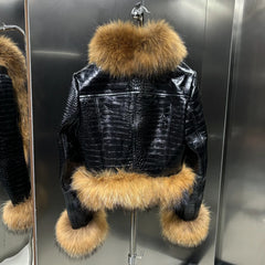 Designer Lambskin Fox Fur Leather Jacket