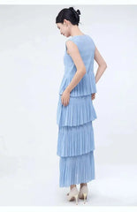 Unique Tiered Pleated Sleeveless Dress