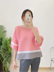 Truly Pleated Stripe 3/4 Sleeve Top