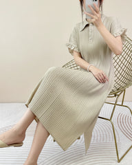 Elegant Plisse Ruffle Sleeve Dress