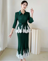2-Piece Pleated Peplum Skirt Set