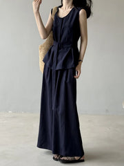 Linen Blend Top & Wide Leg Trousers Set