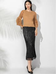 Luxury Sheer Pleated Ruffled Top