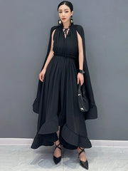 Women's Stylish Elegant Cape Ruffle Midi Dress