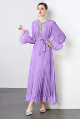 Luxe Pleated Crystal & Feather Dress