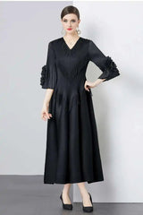 Plisse Floral Cape Sleeve Dress