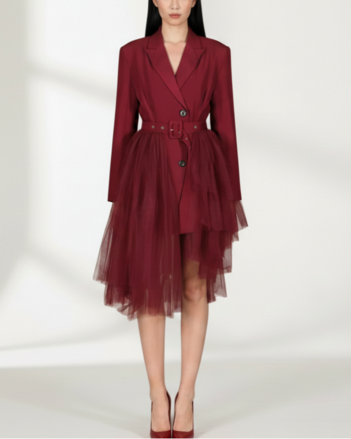 Luxury Tulle Belted Blazer