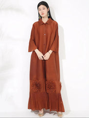 Plissé Flared Sleeve Maxi Dress