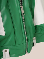 Men's Green Cropped Faux Leather Moto Jacket