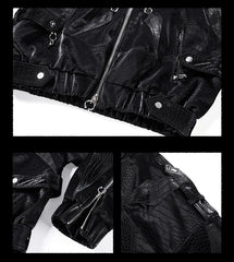 Men's Black Crocodile Faux Leather Jacket | Luxury Streetwear