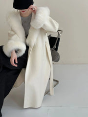 Luxury Wool-Blend Faux Fur Hooded Coat