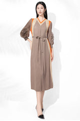 Plissé Midi Dress with Self-Tie